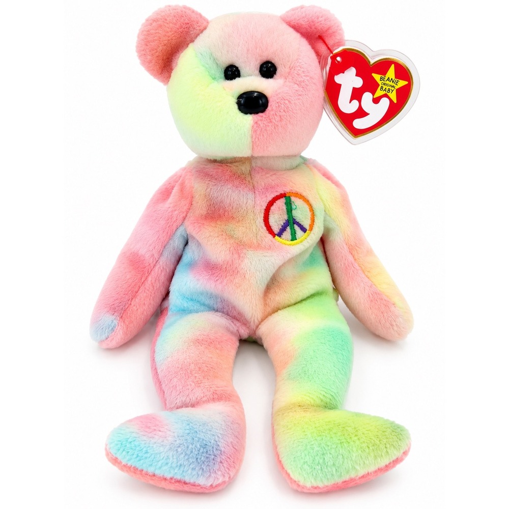 Ty Beanie Baby Peace the Bear 1996 Tie Dye Pastel Rainbow Plush with Tags 4053